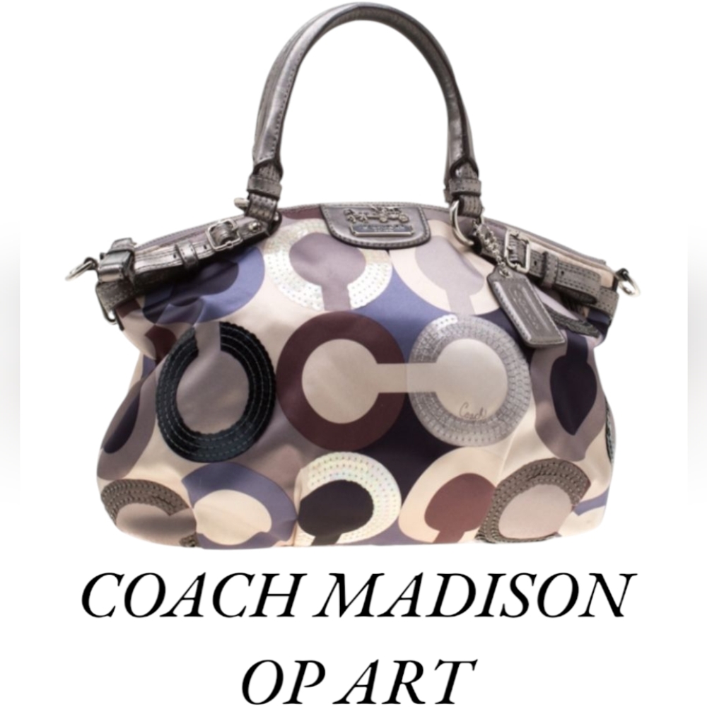 COACH MADISON OP ART Multicolor Sequins Sophia Satchel Handbag EUC!✨